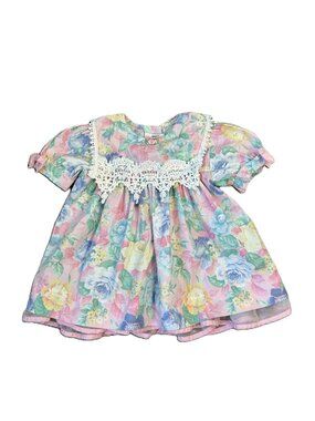 Jo Lene Vintage Toodler Dress Floral Pastel Lace Square Collar